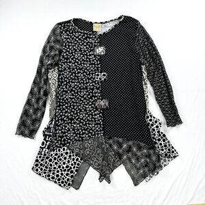Hand Jive Whimsigoth Top Womens Medium Black Art to Wear Boho Stretch